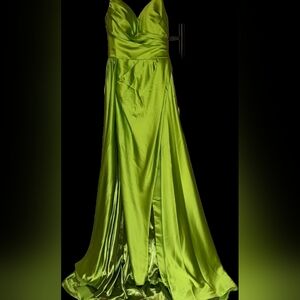Jovani Vibrant Lime Green Overskirt prom pageant dress gown 4 CY
